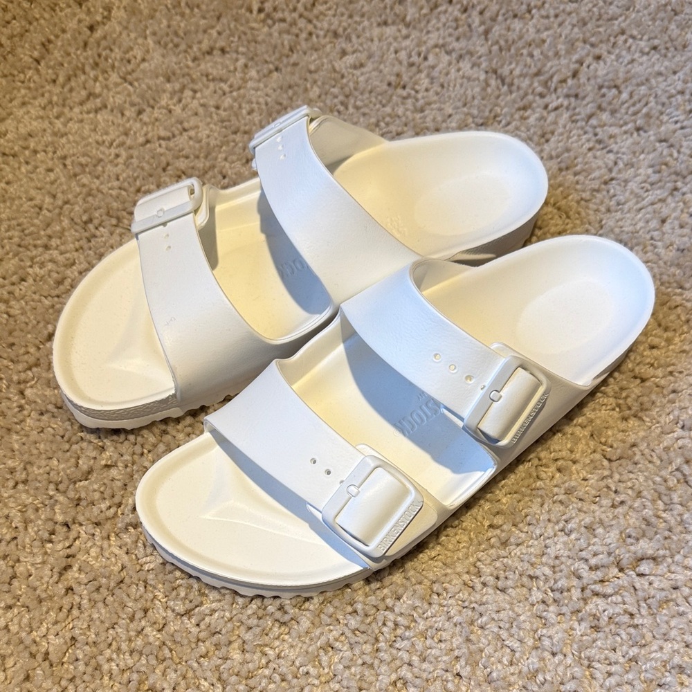 Birkenstock White Adjustable Slide Sandals